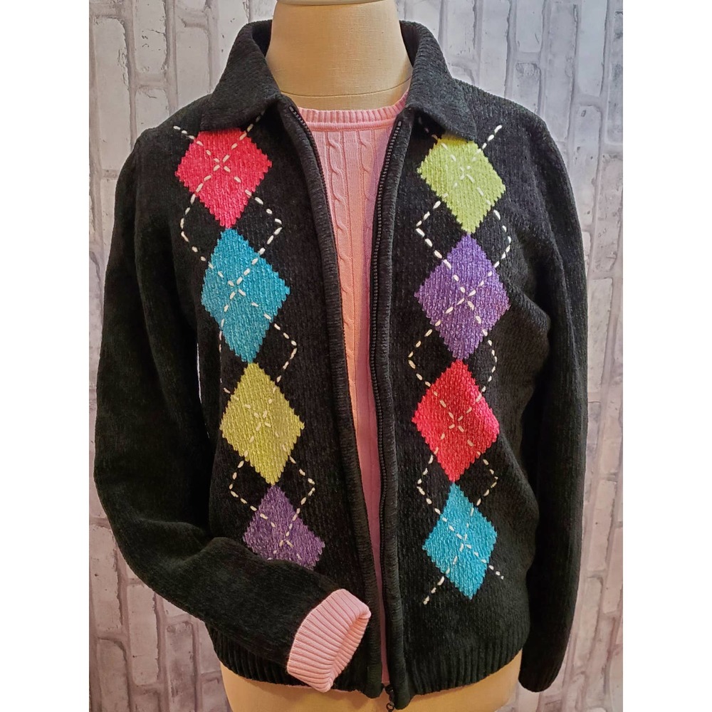 Argyle Alfred Dunner Zip Sweater - Petite Small